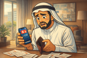 شخص يعاني من الديون وضغط مالي ويحاول الخروج من الديون بسرعة